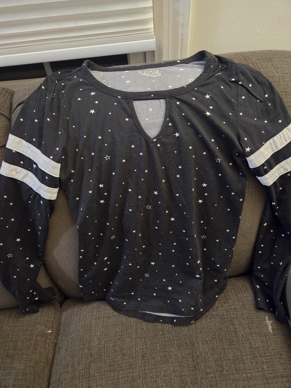 Joe Boxer Black Star-Print Long Sleeve Top with White Stripes